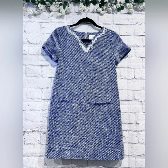 kate spade | Dresses | Kate Spade Designer Graphic Tweed Woven Tunic Blue  Dress Short Sleeve Size | Poshmark